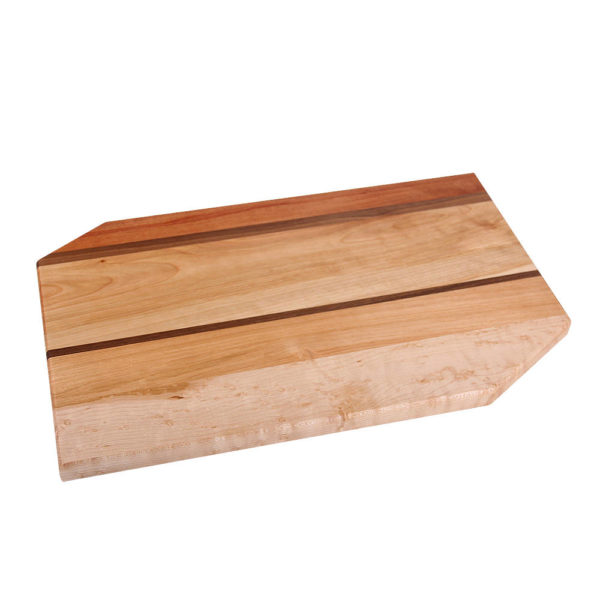 cutting board around the corner design with various woods. size: 14" long x 11" wide x 0.75" thick