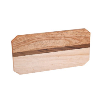 cutting board four corners design with various woods. size: 12" long x 6" wide x 0.75" thick