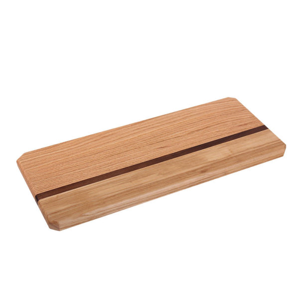 cutting board four corners stretched design with various woods. size: 14" long x 5" wide x 0.75" thick