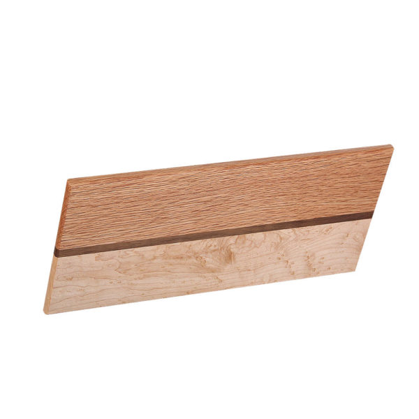 cutting board leaning design with various woods. size: 12.5" long x 5.25" wide x 0.75" thick