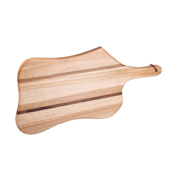 cutting board puddle design with various woods. size: 17" long x 8.25" wide x 0.75" thick