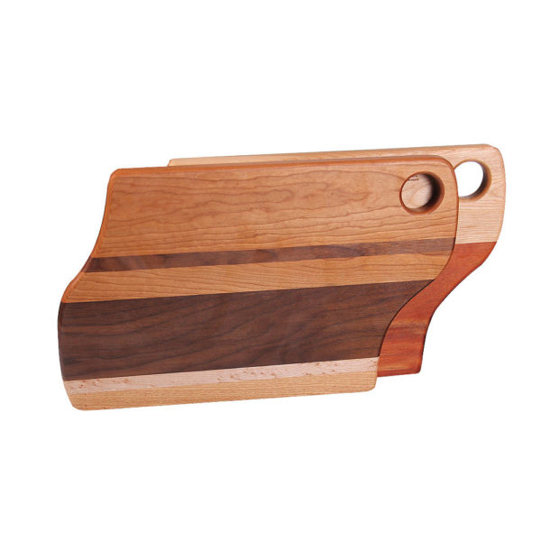 stack of cutting boards sigma design with various woods. size: 15" long x 9" wide x 0.75" thick