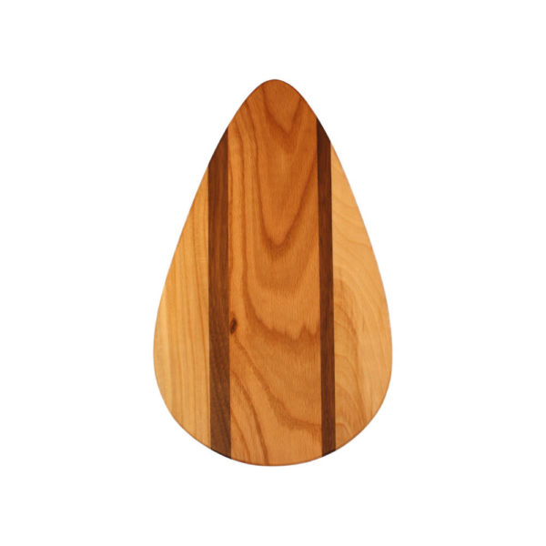 cutting board medium accent raindrop design in various woods. size: 11" long x 6.5" wide x 0.75" thick